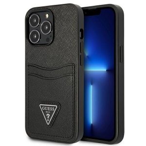 Guess Saffiano Double Card Triangle tok – iPhone 13 Pro fekete